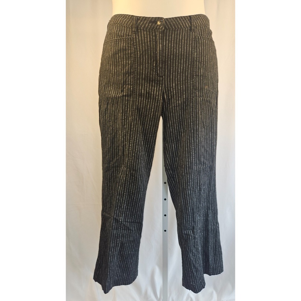Sundance Striped Linen Blend Pants Womens 6P‎ Black Grey Coastal Casual